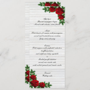 Red Roses and Pine Branch Christmas Wedding Menu