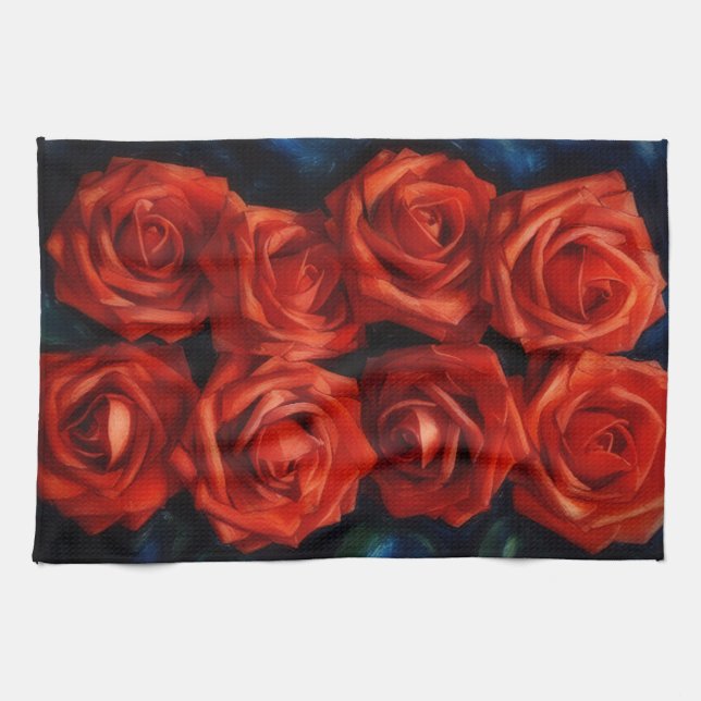 Red Roses Art Kitchen Towel Geschirrtuch (Horizontal)