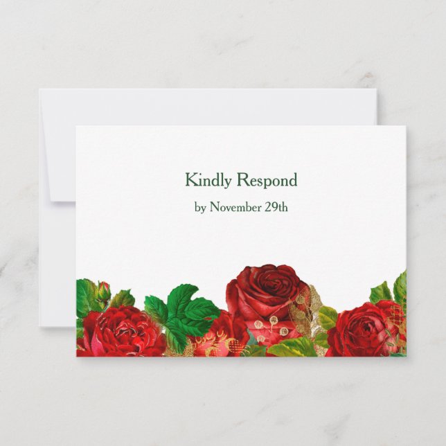 Red Roses Bordure Florale Mariage RSVP (Devant)