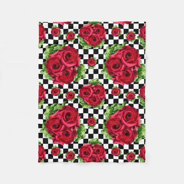 Red Roses Bouquet Floral Love Rockabilly Fleecedecke (Vorderseite)