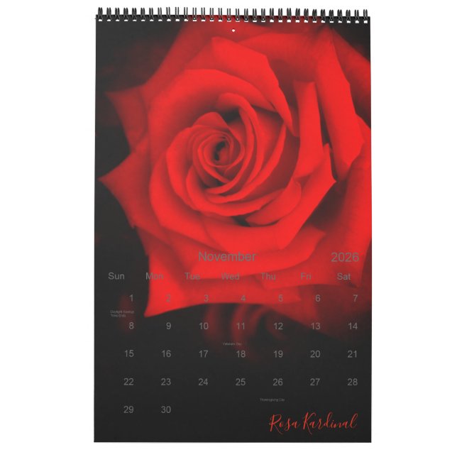 Red Roses Calendrier Meilleure édition カ レ ン ダ (Nov 2026)