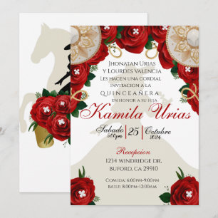 Red Roses Charra Quinceañera Invitation