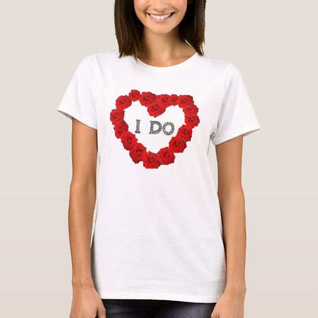 Red Roses Coeur Je fais Bling Mariage T-shirt (Devant)