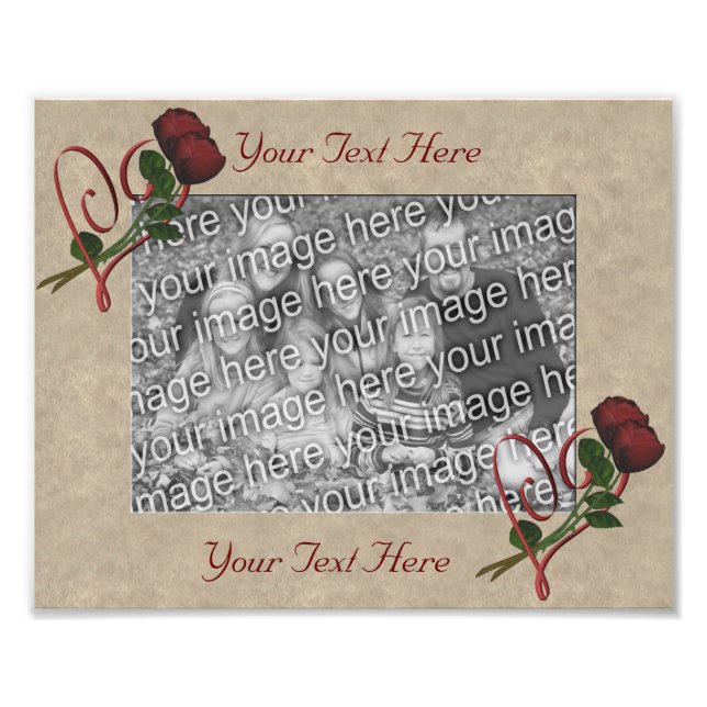 Red Roses Elegant Heart Frame Modèle Photo Imprime (Devant)