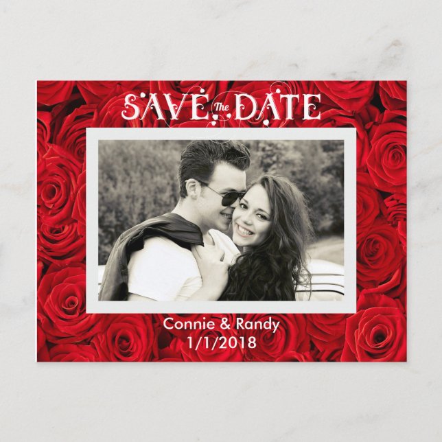 Red Roses Enregistrer la date Photo Carte postale (Devant)