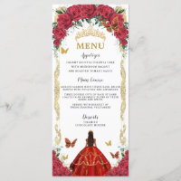 Red Roses Floral Quinceañera Brown Princesse Menu