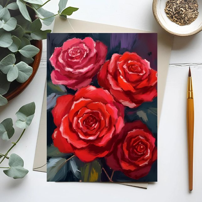 Red Roses Floral Watercolor Painted Flowers Card (Von Creator hochgeladen)