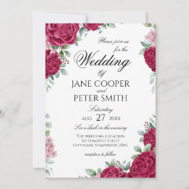 Red roses floral Wedding Invitation Einladung