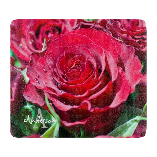 Red roses flower Glass chopping board Schneidebrett (Vorderseite)