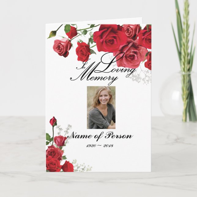 Red Roses Flowers Funeral Program Programm (Vorderseite)