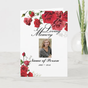 Red Roses Flowers Funeral Program Programm