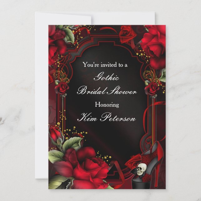 Red Roses Gothic Glam Élégante Invitation du parti (Devant)