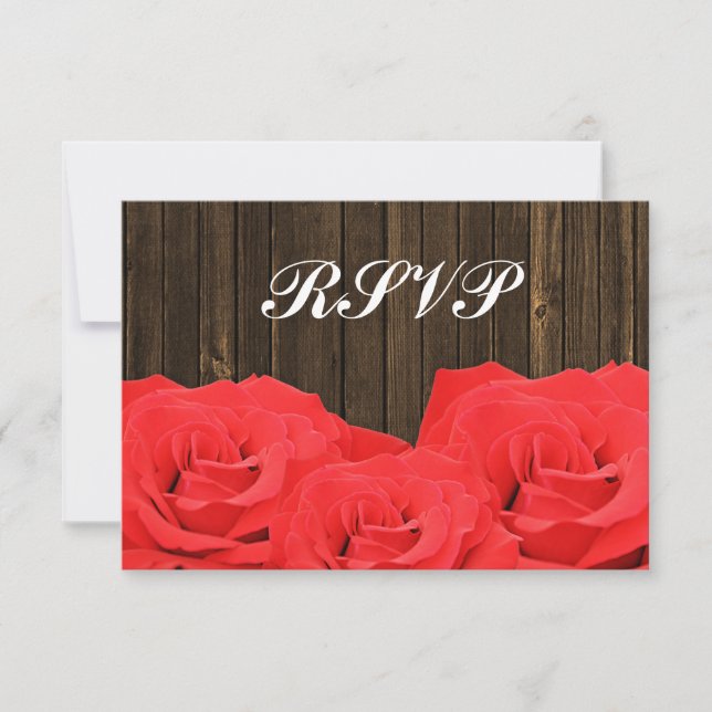 Red Roses Grange Bois Mariage RSVP Carte de répons (Devant)
