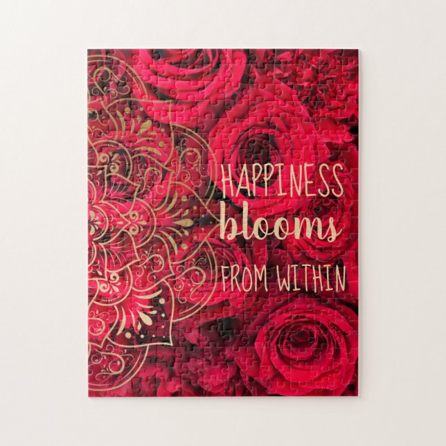 Red Roses Happiness Blooms From Within Puzzle (Vertikal)