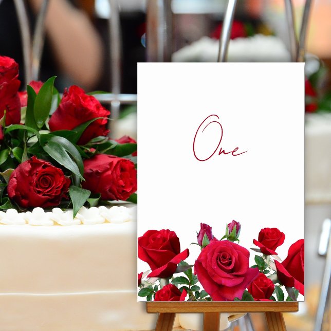 Red Roses Mariage Numéro de table Cartes écrites (Créateur téléchargé)