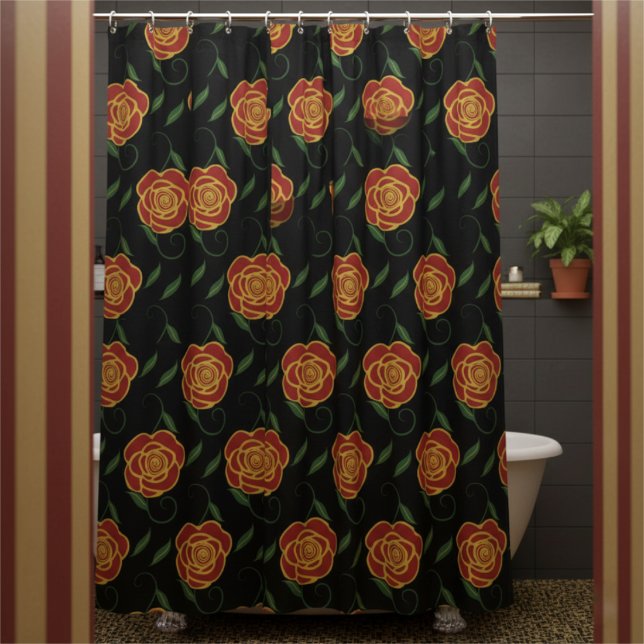 Red Roses On Black Duschvorhang (Soft, romantic & feminine. Red roses on black will make your bathroom romantically beautiful.)