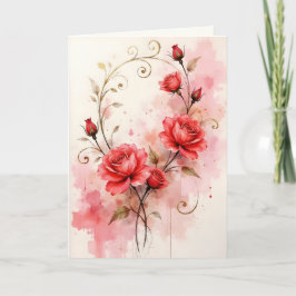 Red Roses on Pink Watercolor Wash Anniversary Karte