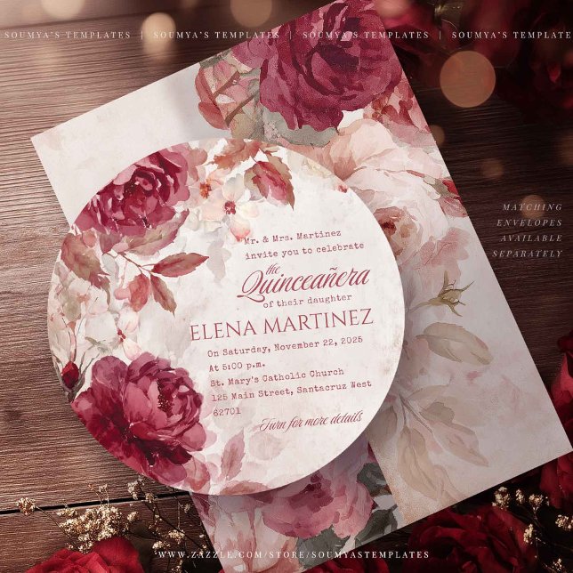 Red Roses Quinceanera Vintage Elegant Invitations (Von Creator hochgeladen)