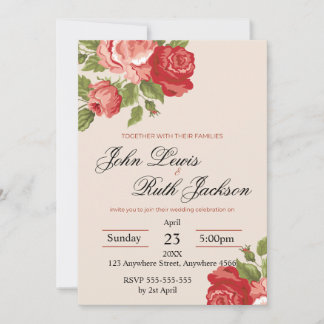 Red Roses Script Wedding Invitation | Elegant Roma Einladung