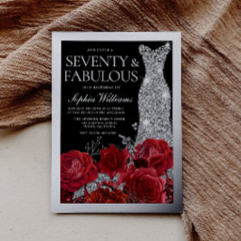 Red Roses & Silver Foil Black 70th Birthday Folieneinladung