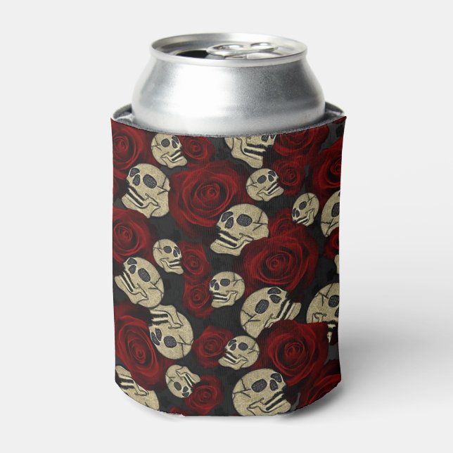 Red Roses & Skulls Grey Black Floral Gothic Dosenkühler (Kanne Vorderseite)