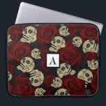 Red Roses & Skulls Grey Black Floral Gothic Laptopschutzhülle<br><div class="desc">Benutzerdefiniertes Design</div>