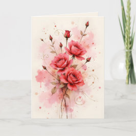 Red Roses Watercolor Anniversary Valentine's Day Karte