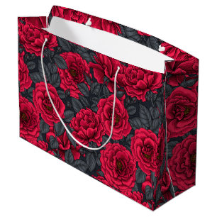 Red Roses with gray leaves Große Geschenktüte