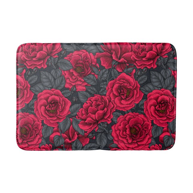 Red roses with gray leaves on black badematte (Vorderseite)