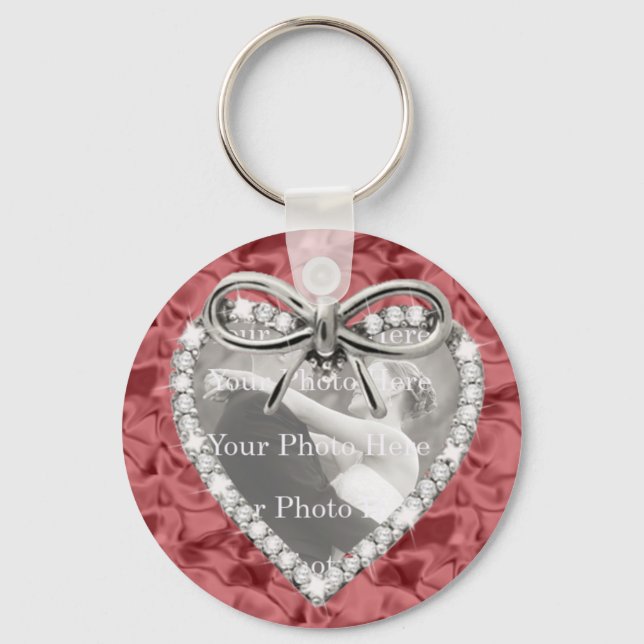 Red Round Diamond Heart Frame Schlüsselanhänger (Vorderseite)