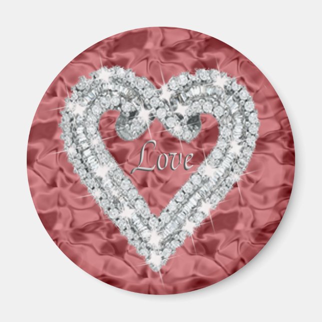 Red Round Liebe Diamond Heart Magnet (Vorne)