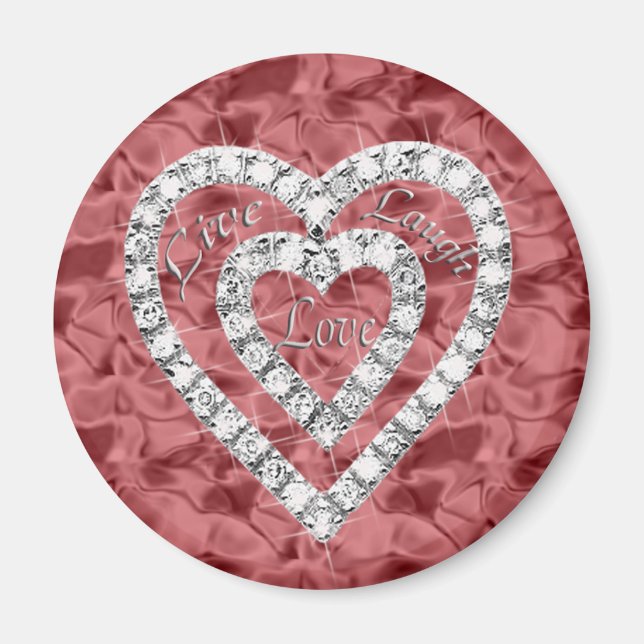 Red Round Live Lagh Liebe Diamond Heart Magnet (Vorne)