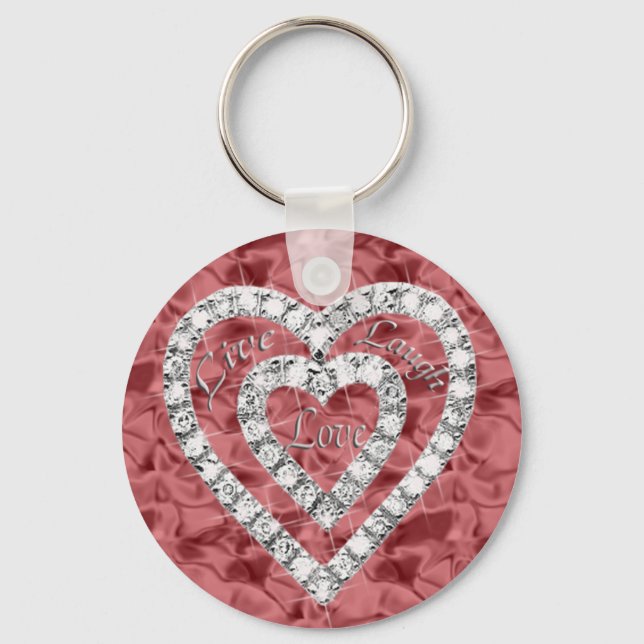 Red Round Live Laugh Liebe Diamond Heart Keychain Schlüsselanhänger (Vorderseite)