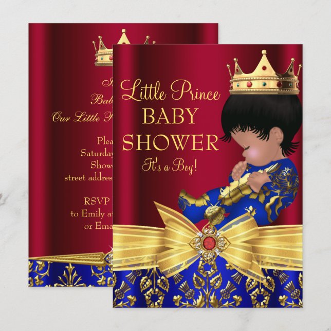 Red & Royal Blue Prince Boy Baby Dusche Einladung  (Vorne/Hinten)