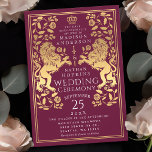 Red Royal Lion Mittelalterliche Goldhochzeit Einla Einladung<br><div class="desc">Feiern Sie Ihren besonderen Tag mit diesem Royal Lion Medieval Gold Sword Wedding Design. Das Gold in diesem Design ist keine echte Folie. Sie können dies durch einen Klick auf "PERSONALISIEREN" weiter anpassen.</div>