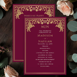 Red Royal Lion Mittelalterliches Hochzeitsprogramm Programm