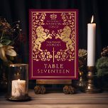 Red Royal Medieval Lion Wedding Tischnummer<br><div class="desc">Feiern Sie Ihren besonderen Tag mit diesem Royal Medieval Lion Wedding Design. Das Design auf der Rückseite des Einladens ist KEINE echte Goldfolie. Artikel werden genau so gedruckt, wie sie auf Ihrem Bildschirm erscheinen, wenn Sie dem Warenkorb hinzufügen, sodass Sie jede Tischnummer, die Sie benötigen, individuell anpassen und hinzufügen können....</div>