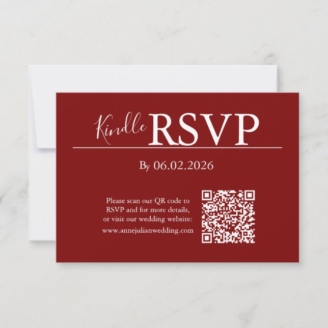 Red RSVP QR Code Card for Modern Wedding (Devant)