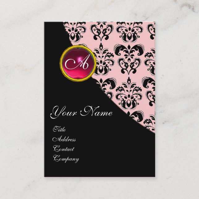 RED RUBY DAMASK MONOGRAMM fuchsia rosa Visitenkarte (Vorderseite)