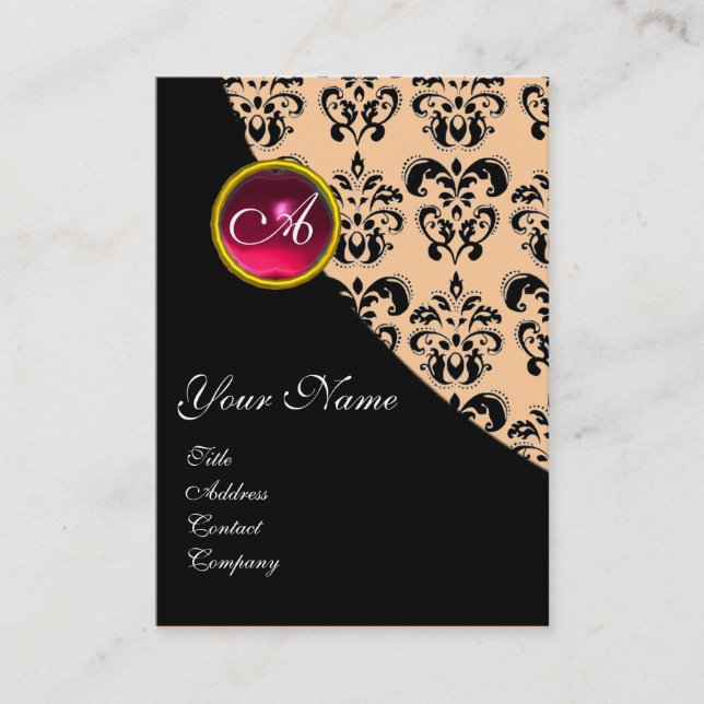 RED RUBY DAMASK MONOGRAMM fuchsia rosa Visitenkarte (Vorderseite)