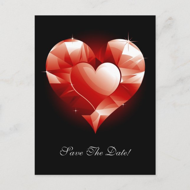 Red Ruby Heart Ankündigungspostkarte (Vorderseite)