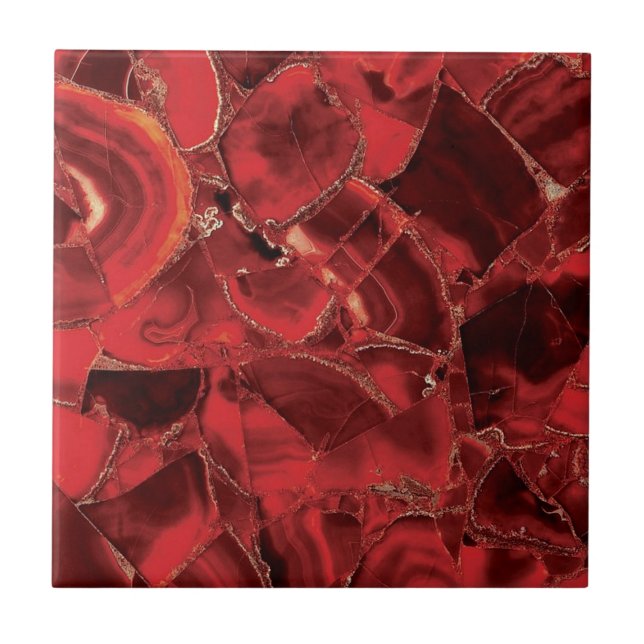 Red Ruby Quartz Crystal Gemstone Print Fliese (Vorderseite)