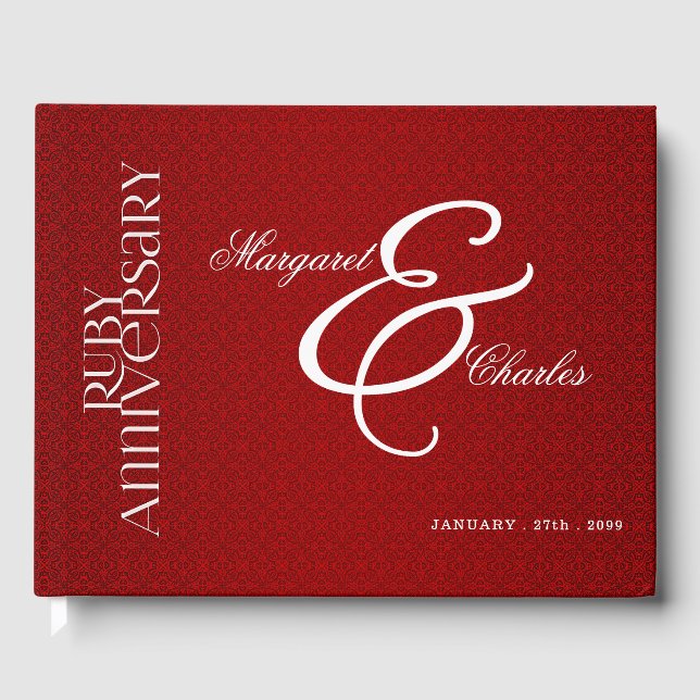 Red Ruby Wedding Jubiläum für 40. Damask Foto Gästebuch (Vorderseite)