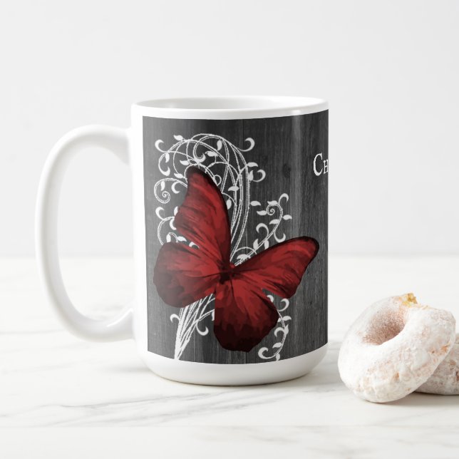 Red Rustic Butterfly Personalisiert Coffee Tasse (Mit Donut)