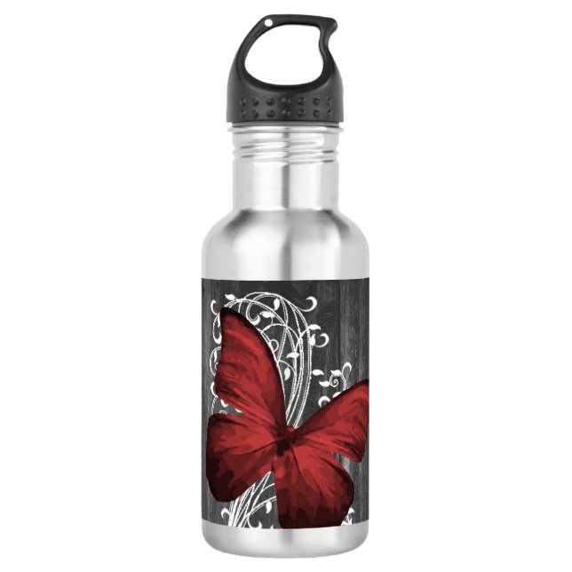 Red Rustic Butterfly Personalisiert Edelstahlflasche (Vorderseite)