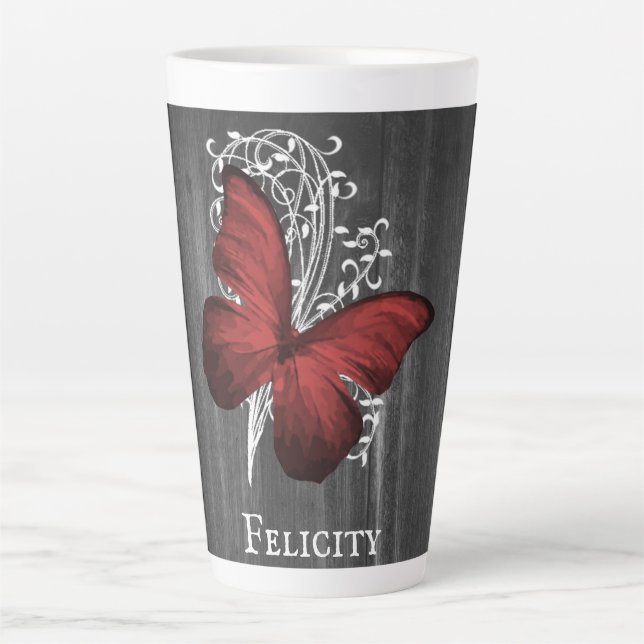 Red Rustic Butterfly Personalisiert Latte Tasse (Vorderseite)