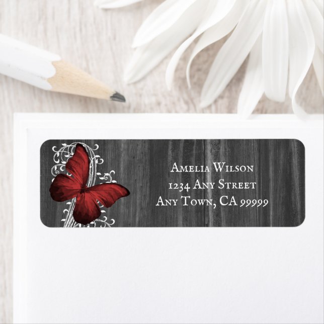 Red Rustic Butterfly Return Address Label (Insitu)