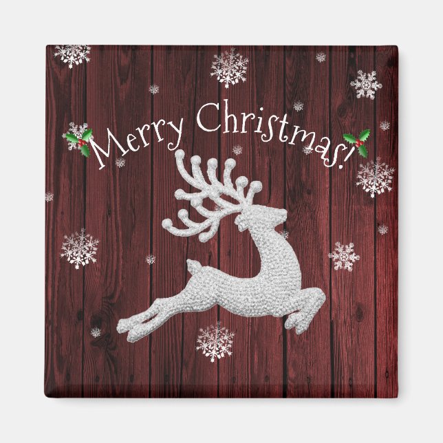 Red Rustic Christmas Reindeer Magnet (Vorne)