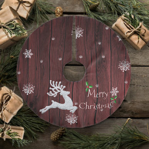 Red Rustic Christmas Rentier Tree Skirt Polyester Weihnachtsbaumdecke