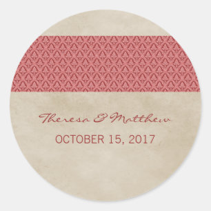 Red Rustic Damask Wedger Stickers